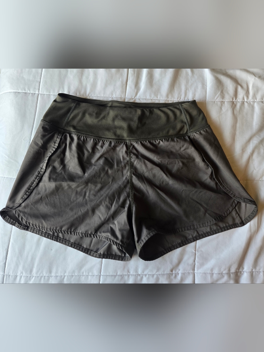 Ethos Athletic Running Shorts Women’s Large Olive Green Built-In Liner Zip Pocke